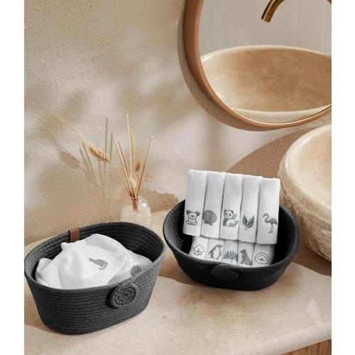 Özdilek Sepetli Wipure 12li Nakışlı Havlu Peçete 20x20cm-Gri Nakışlı