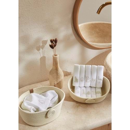 Özdilek Sepetli Wipure 12li Nakışlı Havlu Peçete 20x20cm-Krem Nakışlı