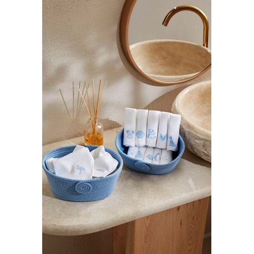 Özdilek Sepetli Wipure 12li Nakışlı Havlu Peçete 20x20cm-Mavi Nakışlı