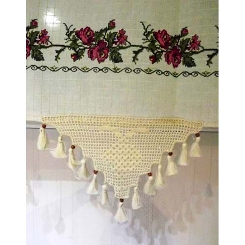 Mandaş Buldan Kanaviçe İşlemeli Dış Balkon perdesi 200x60 cm Kırmızı