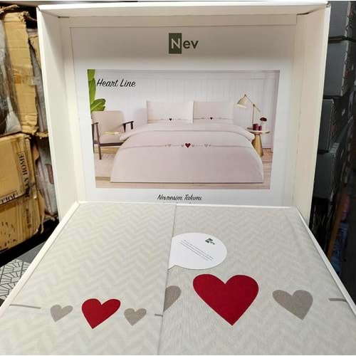 Özdilek Nev Serisi -Bej Heart Line Yeni- Çift Kişilik Nevresim Takımı