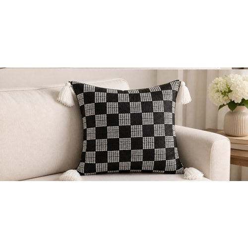 Elessa pullu kırlent 45x45 4lü paket Siyah/ Beyaz