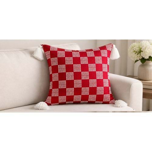 Elessa pullu kırlent 45x45 4lü paket kırmızı/ beyaz