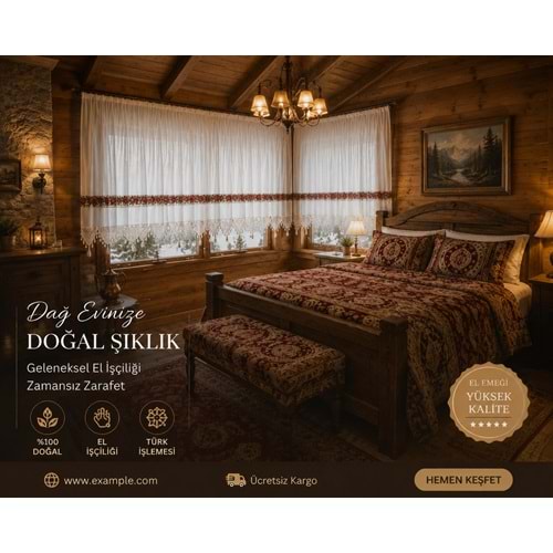 Mandaş El İşi Dantelli Kanaviçe Buldan Perdesi Tek kanat (175*190)