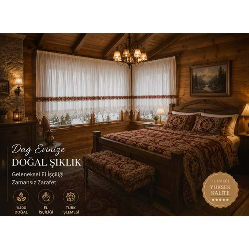 Mandaş El İşi Dantelli Kanaviçe Buldan Perdesi Tek kanat (325*190)
