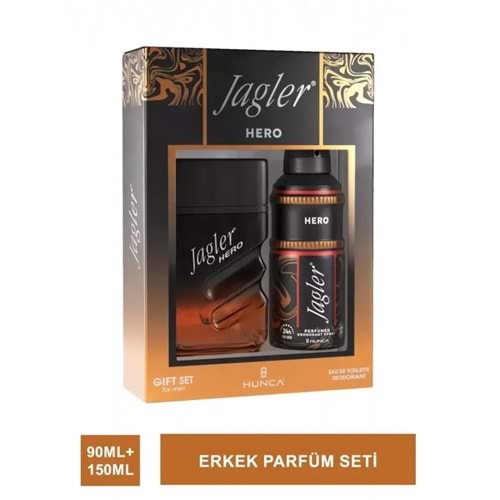 Jagler Parfüm Seti Erkek / Men 90ML Hero + 150ML Deodorant (turuncu )