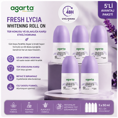 Agarta Roll-On Kadın 50 ML Fresh Lycıa Sensatıon (24 Saat Etkili Ter Kokusu Önleyici) (5 Lü Set)