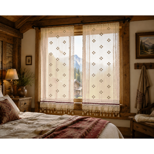 Mandaş El Dokuma Nazar Perde Bordo/ Krem 150*200 CM 2 prç