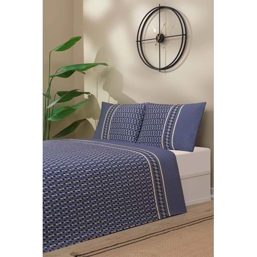 Özdilek Rf -Angles Lacivert- Lastikli Çarşaflı Çift Kişilik Pike Takımı