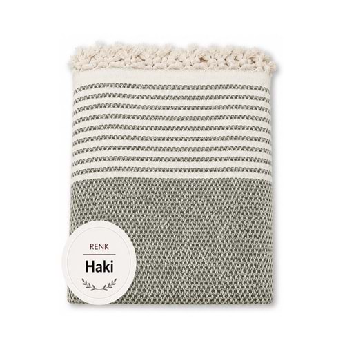 Pamuklu Kaymaz Hasır Dokuma Koltuk Örtüsü (180x220) - Haki Yeşili