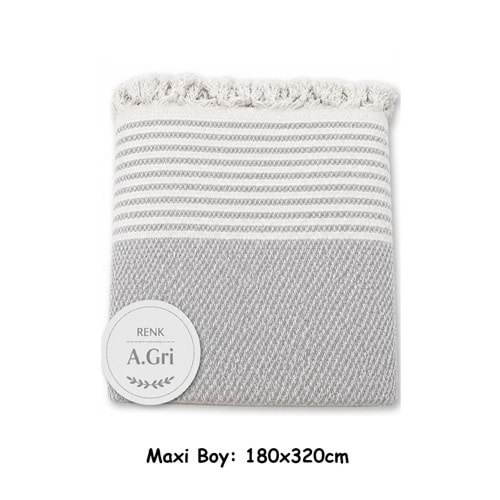 Pamuklu Kaymaz Hasır Dokuma Maxi Boy Kolları Örten Koltuk Örtüsü (180x310) - Açık Gri