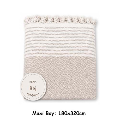 Pamuklu Kaymaz Hasır Dokuma Maxi Boy Kolları Örten Koltuk Örtüsü (180x310) - Bej