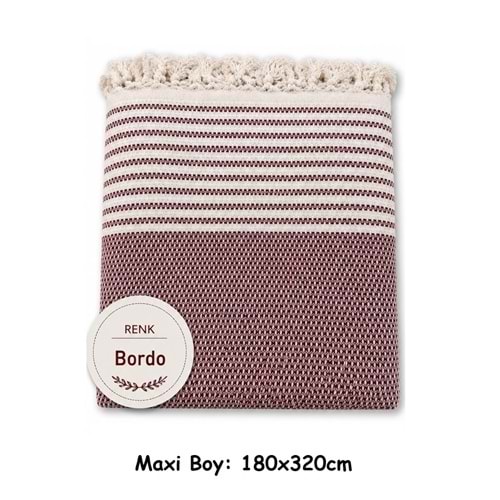 Pamuklu Kaymaz Hasır Dokuma Maxi Boy Kolları Örten Koltuk Örtüsü (180x310) - Bordo