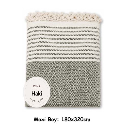 Pamuklu Kaymaz Hasır Dokuma Maxi Boy Kolları Örten Koltuk Örtüsü (180x310) - Haki Yeşili