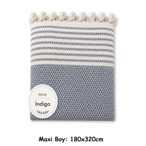 Pamuklu Kaymaz Hasır Dokuma Maxi Boy Kolları Örten Koltuk Örtüsü (180x310) - İndigo