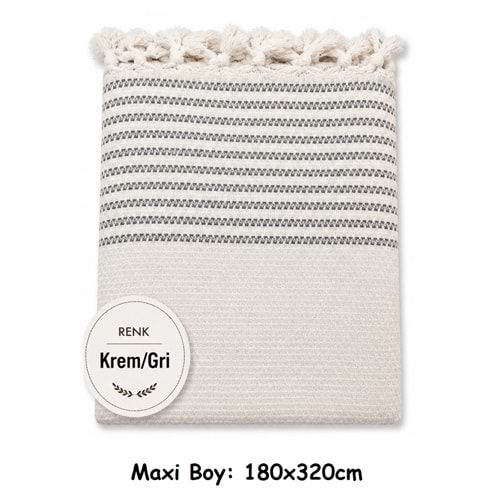Pamuklu Kaymaz Hasır Dokuma Maxi Boy Kolları Örten Koltuk Örtüsü (180x310) - Kreme Gri
