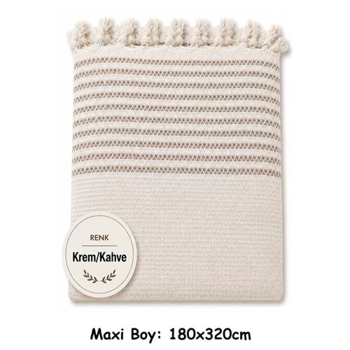 Pamuklu Kaymaz Hasır Dokuma Maxi Boy Kolları Örten Koltuk Örtüsü (180x310) - Kreme Kahve