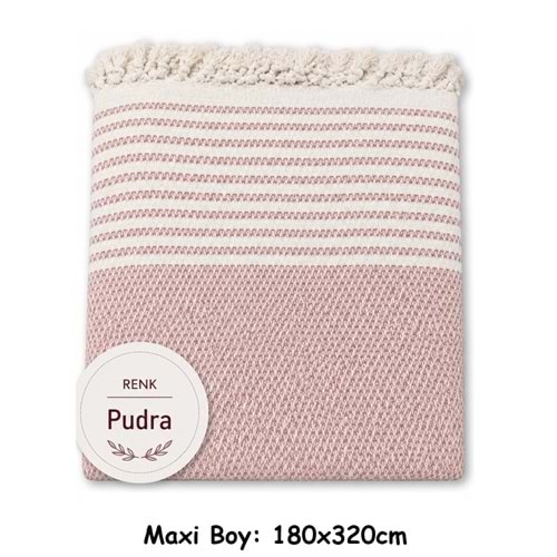 Pamuklu Kaymaz Hasır Dokuma Maxi Boy Kolları Örten Koltuk Örtüsü (180x310) - Pudra