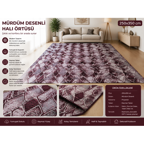 korkmaz mensucat lastiksiz halı örtüsü 9m2 (250*350) M1 Bordo
