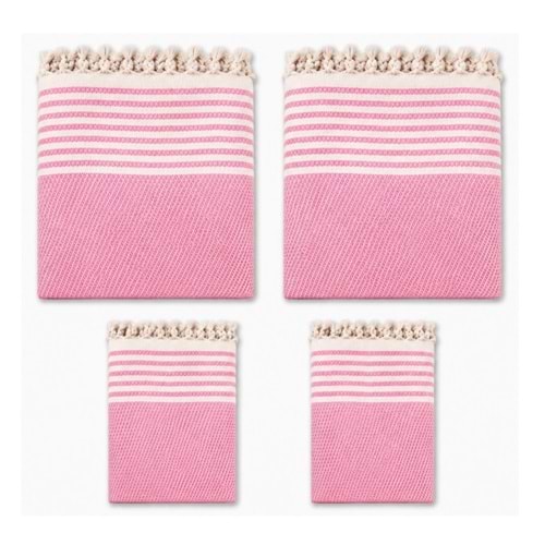 Pamuklu Kaymaz Hasır Dokuma Kolsuz Takım Koltuk Örtüsü (3+3+1+1) - Pembe