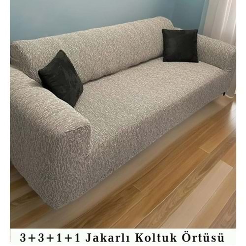 Arlisa jakarlı Cizgili streç Maksi Koltuk Örtüsü 3+3+1+1 Naturel