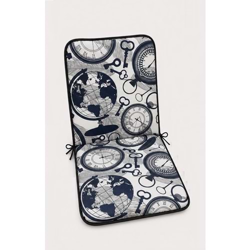 1 Adet Rattan Arkalıklı Sandalye Minderi (Kalınlık 4cm)-Saat Desen Lacivert