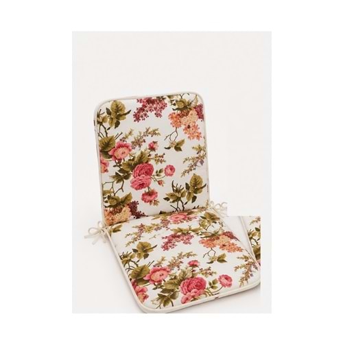 1 Adet Rattan Arkalıklı Sandalye Minderi (Kalınlık 4cm)-İngiliz Gülü (Pamuklu Kumaş)