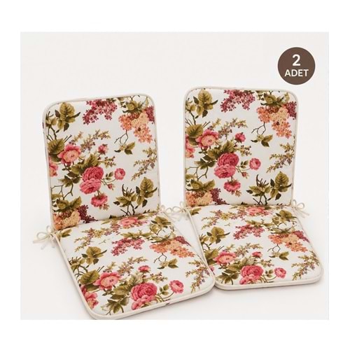 2 Adet Rattan Arkalıklı Sandalye Minderi (Kalınlık 4cm)-İngiliz Gülü (Pamuklu Kumaş)