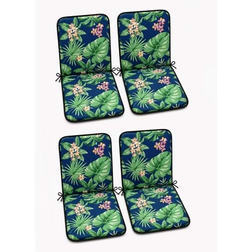 4 Adet Rattan Arkalıklı Sandalye Minderi (Kalınlık 4cm)-Tropikal Yeşil