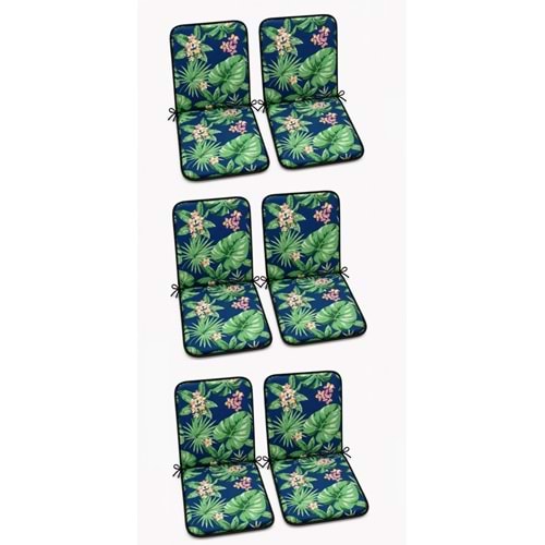 6 Adet Rattan Arkalıklı Sandalye Minderi (Kalınlık 4cm)-Tropikal Yeşil