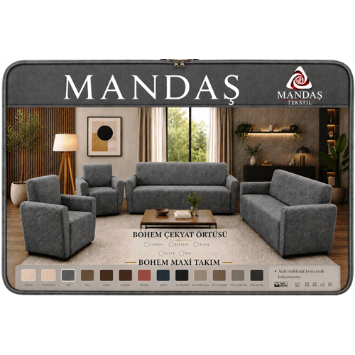 Mandaş Bohem Streç Maxi Takım Geniş Kullanım Alanlı K gri 3+3+1+1