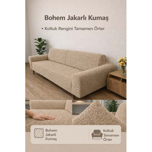 Mandaş Bohem Streç Maxi Çekyat Örtüsü Geniş Kullanım Alanlı TAŞ 3+3