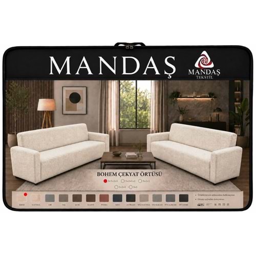 Mandaş Bohem Streç Maxi Çekyat Örtüsü Geniş Kullanım Alanlı Krem 3+3