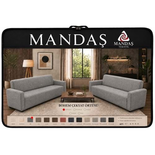 Mandaş Bohem Streç Maxi Çekyat Örtüsü Geniş Kullanım Alanlı Gri 3+3