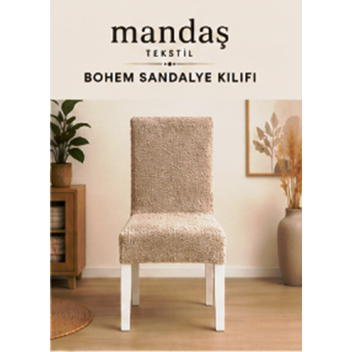 Mandaş Bohem Streç Sandalye Kılıfı Geniş kullanım alanlı VİZON