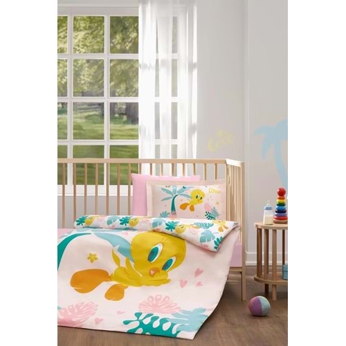 Özdilek Ranforce Lisanslı Bebek Beşik Nevresim Takımı-Tweety Tropic Pembe