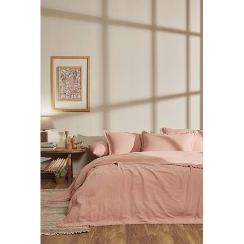 Özdilek Müslin -Sofia Pudra- Lastikli Çarşaflı Battal Çift Kişilik (King Size) Nevresim Takımı