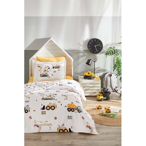 Özdilek Ranforce -Builder Sarı- Lastikli Çarşaflı Tek Kişilik Çocuk Nevresim Takımı