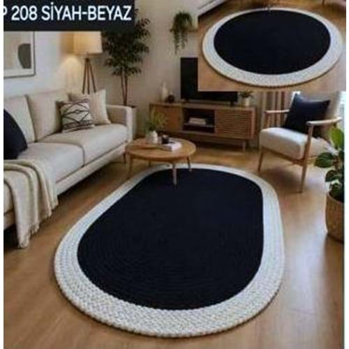 Mandaş Lemu Home Petek Halı -120 Cm Q yuvarlak P 208 Siyah/ Beyaz