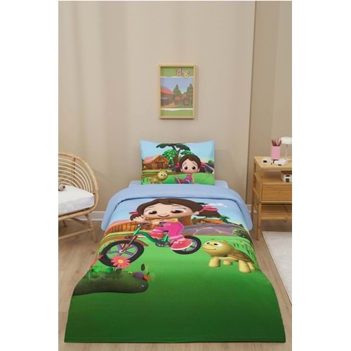 Özdilek Lisanslı Lastikli Çarşaflı Tek Kişilik Çocuk Pike Takımı-Niloya Tatilde Yeşil