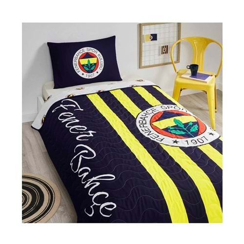 Taç Taraftar Lisanslı Pamuklu Tek Kişilik Yatak Örtüsü Seti (160x230)-Fenerbahçe Çubuklu