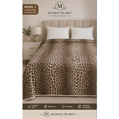Mandaş Monalya Çok Amaçlı Çantalı Çift Kişilik Pike 190*220CM LEOPAR