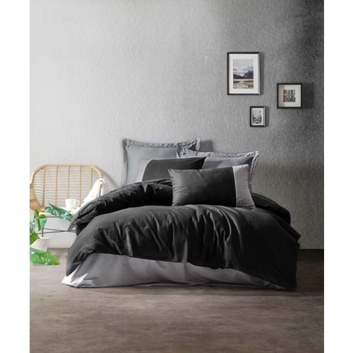 Cotton Box Rf Plain -Siyah Gri- Çift Kişilik Nevresim Takımı
