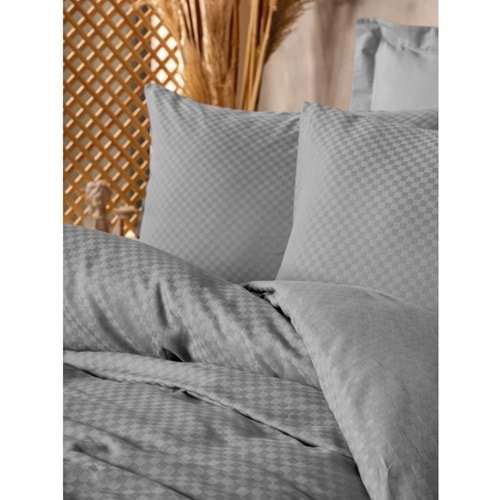 Cotton Box Rf Dual -Plaid Gri- Çift Kişilik Nevresim Takımı