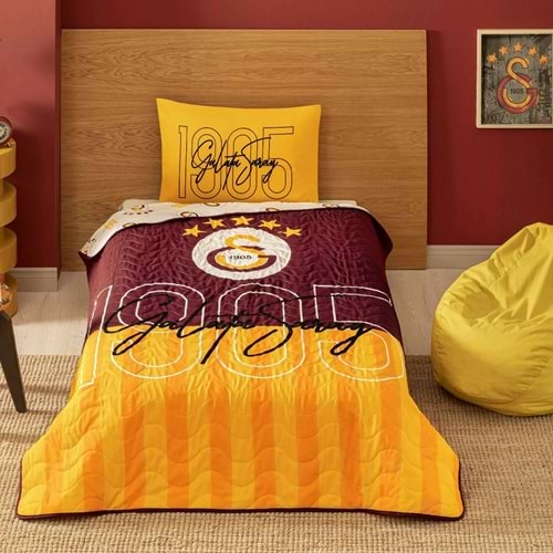 Taç Taraftar Lisanslı Pamuklu Tek Kişilik Yatak Örtüsü Seti (160x230)-Galatasaray 1905