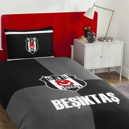 Taç Taraftar Lisanslı Ranforce Çarşafı Lastikli Tek Kişilik Nevresim Takımı-Beşiktaş Efsane (120lik Çarşaf)
