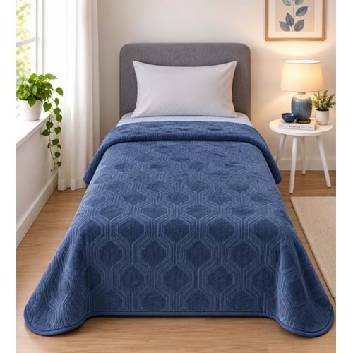 Özdilek Trendy Embos Tek Kişilik Battaniye (155x220)-Art Deco Çin Mavisi Yeni