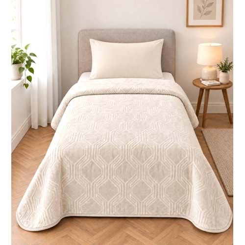 Özdilek Trendy Embos Tek Kişilik Battaniye(155x220)-Art Deco Krem Yeni