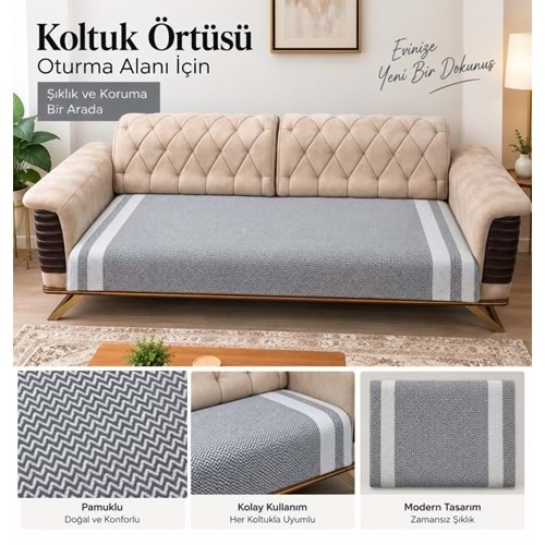 Özdilek 2 Adet Pamuklu Oturma Yerini Örten Zigzag Koltuk Örtüsü (80x210) - Antrasit