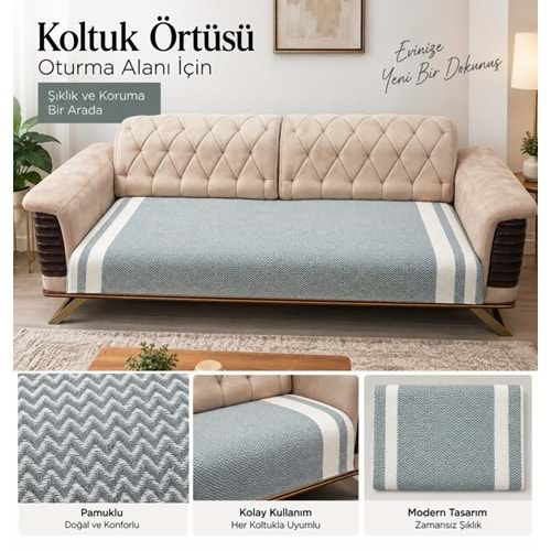Özdilek 2 Adet Pamuklu Oturma Yerini Örten Zigzag Koltuk Örtüsü (80x210) - Haki Yeşili
